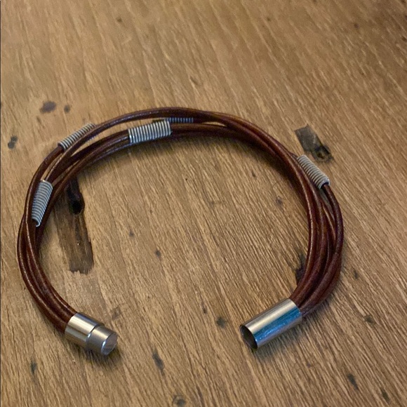 Brown and Silver Leather Bracelet - Picture 5 of 9